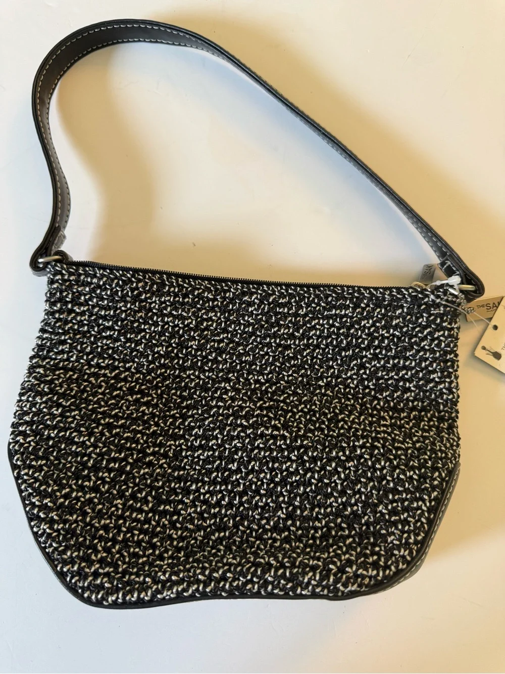 NWT The Sak Crocheted Hobo Sedona Mini Bag with Black Leather Trim
